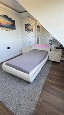 White Faux Leather Single LED Bed with 2 Chest Drawers