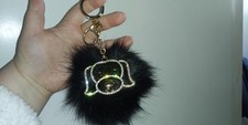 Black Fuzzy Keychain Pom-pom With Heavy Diamante Dog Charm