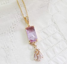 💗 Vintage Art Deco 1920's Inspired Lilac Diamond Paste CZ Drop Necklace