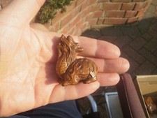 2b. Hand Carved wood netsuke Turtle dragon collectable boxwood mythical figure