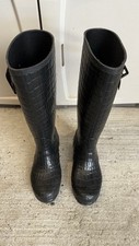 Made In Italy Black Croc Embossed Rubber Rain Boots Size 36/37