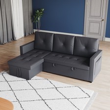 Grey L-Shaped Sofa Bed 3 Seater with Storage Couches Pull Out Sectional Sleeper