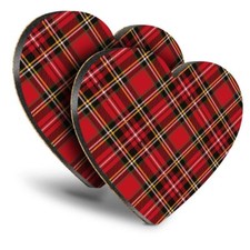 2x Heart MDF Coasters - Red Tartan Scottish Fabric Scotland  #15842