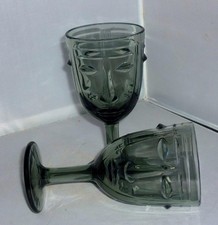 2 UNUSUAL GREY GLASS FACE WINE