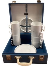 Sirram Vintage 1960s Melamine Picnic Set Tea Set Blue Carry Case Made in England
