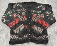 WOMEN'S HAND KNITTED WOOL MOHAIR BLEND CARDIGAN MEDIUM CHEST 34-36"