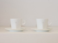 2x Nespresso Big Game Design White Porcelain Americano Coffee Cups & Saucers