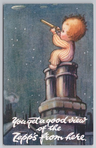 Ww1 postcard antique zeppelin - ww1,