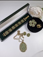 Vintage Jewellery Bundle Jade chip Large pendant Bracelet Ring Gold tone Job Lot