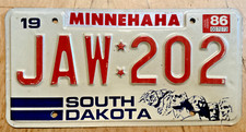 SOUTH DAKOTA 3 LETTER WORD AUTO LICENSE PLATE " JAW 202 " JAWS SHARK SMILE TALK