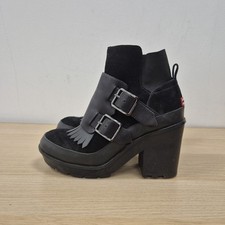 Hunter Leather Uppers Wellies Wellington Rubber Chunky Heel Fringe Boots Uk 6