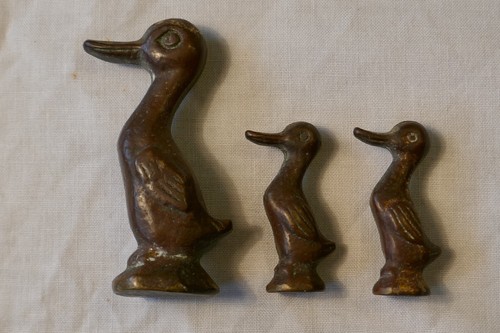 Three bronze duck caricatures - bronze,