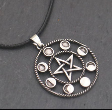 PENTAGRAM MOON 🌖 CYCLE WICCAN DRUID PAGAN SPIRITUAL NECKLACE PENDANT 