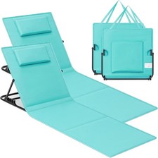 2 Folding Beach Sunloungers SONGMICS Deck Chairs Mat Reclining Backrest Portable