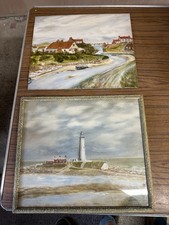Two Vintage Paintings Seaton Sluice A D St Mary’s Lighthouse Whitney Bay H Clark