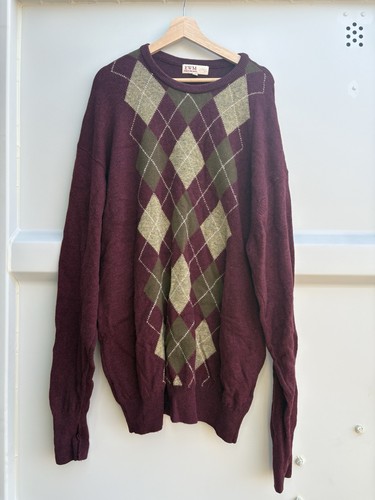 Burgundy and khaki argyle - and,