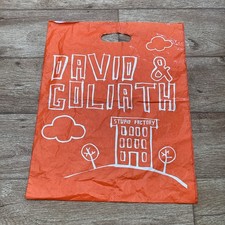 David & Goliath Vintage Plastic Medium Large Carrier Bag Orange Stupid Factory