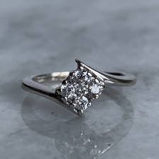 Diamond Cluster Bypass Twist Engagement Ring 18ct 18k White Gold - Size G 1/2