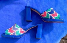  Vintage 1980's IVORY of BOND STREET BLUE, PINK AND GREEN (5.5) platform sandals