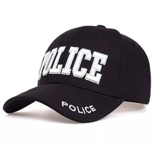 Black Embroidered White POLICE Peaked Curved Bill Baseball Cap Hat 56-61cm    QQ