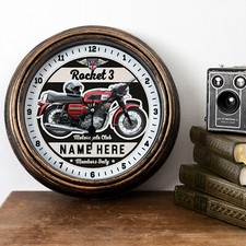 Personalised Motorcycle Clock BSA Rocket 3 Bike Garage Glass Wall Gift MBC04