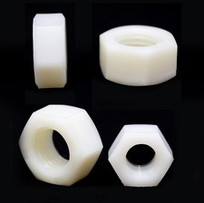 WHITE PLASTIC HEX FULL NUTS