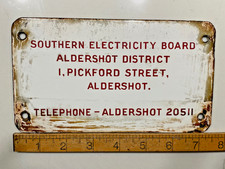 Vintage Southern Electricity Board Aldershot Steel Enamel Small Sign