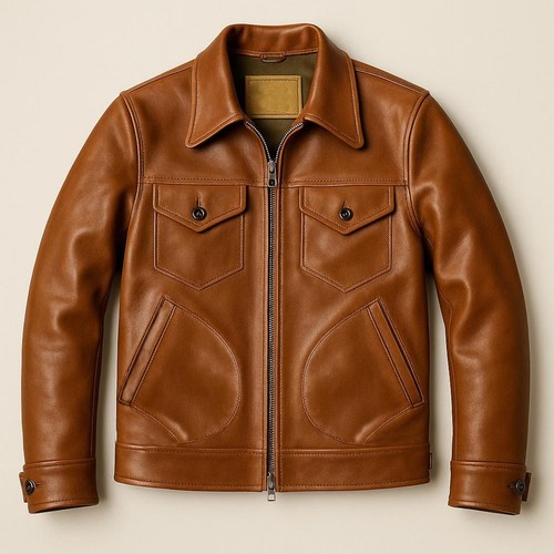 Men brown leather trucker - men's,