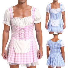 UK Mens French Maid Uniform Outfits Set Satin Lace Waiter Fancy Dress Costumes