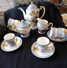 Antique Noritake scene painted Coffee set,Complete 