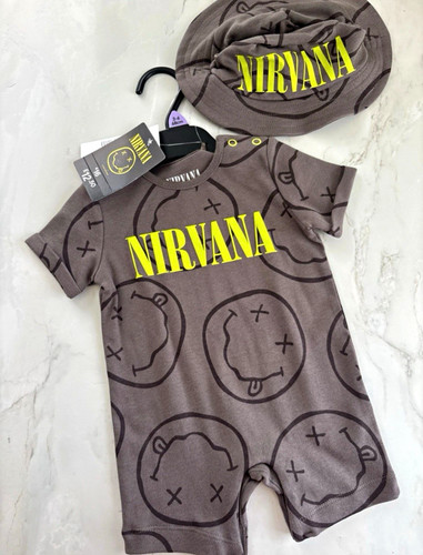 Nirvana smiley 2pc baby romper - smiley,