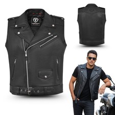 Men's Real Leather Waistcoat Black  Motorcycle Vest - Biker Style Casual Fashion