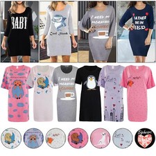 Women Nightdress Nightie Cotton Ladies Printed Short Sleeve Nightshirt Nightwear