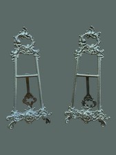 Pair Of French Rococo Old 10” Brass Picture Stand Art Easel - Painting -Photo