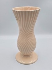 Vintage Dartmouth Pottery D310 Swirl Ribbed Footed Vase - Pale Peach/Pink Glaze