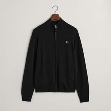 Men's Gant Superfine Lambswool Zip Cardigan in Black