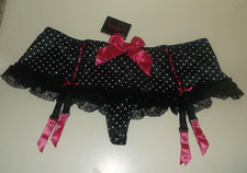 Bnwt La Senza 8 10 12 14 Suspender Thong Black Satin Lace Pink Bow