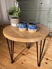 45cm Handmade Solid Oak Round Coffee Table Hairpin Legs Oiled