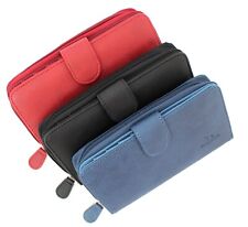 Medium Womens Ladies Leather Look Wallet Zip Round Card Button Clutch Purse UK