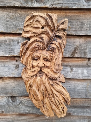 Chainsaw carved green man - carved, /
