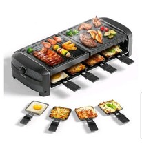 JOYAMI Raclette Electric Table Grill with Natural Stone/Plate Non-Stick 8PansB25