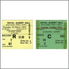 Leonard Cohen Royal Albert Hall London 1970s Concert Ticket Stubs (UK)