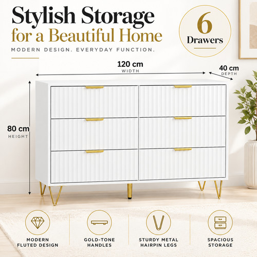 White fluted drawer - 6, chest