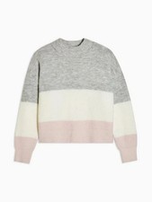 TOPSHOP JUMPER COLOUR BLOCK KNIT SOFT KNITTED TOP GREY PINK WHITE LARGE L NEW