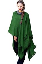Ladies Celtic Ruana Shawl Emerald Green Irish Handwoven 85% Lambswool 15% Nylon