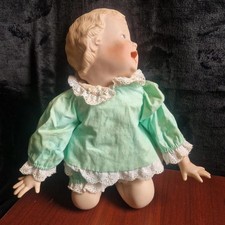 Yolanda Bello Porcelain Doll – Kneeling Baby in Green Dress – Collectible