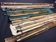 6 x vintage split cane spinning/ salmon fishing rods Joblot x 6 with bags