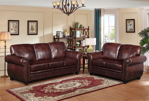 Brown leather seater and 2 - brown,