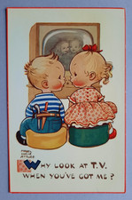 Postcard Mabel Lucie Attwell,'Why Look At T.V' Children,Art,Humour,Romance.
