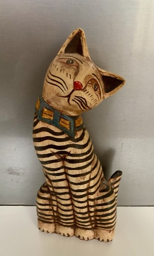 Vtg wooden handcarved - wooden, cat
